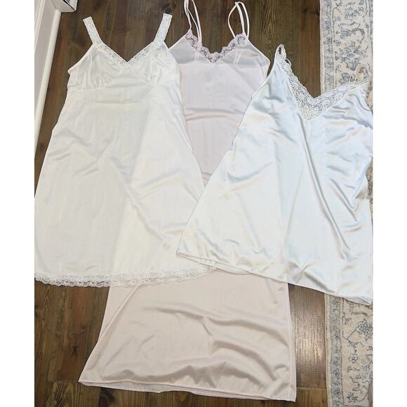 Vintage Set Of 3 Dixie Belle Satin Dress Slip Size 36 White Nylon - Picture 1 of 10